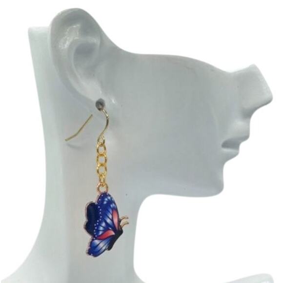 Blue  Whimsical Butterfly Dangle Earrings – Boho Festival Everyday Jewelry - Picture 2 of 4